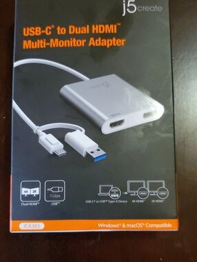 J5 CREATE Silver USB-C to Dual HDMI Multi-Monitor Adapter